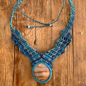 NWOT!! Hand Crochet Semi-Precious Stone. Adjustable Bohemian Choker. So fun!
